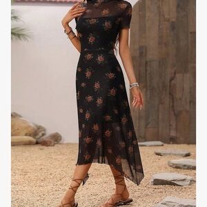 Elegant Black Floral Dress‎